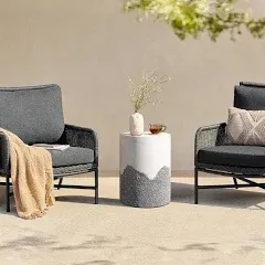 LuxenHome Gray and White Cement Round Outdoor Side Table