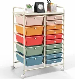 Giantex 15 Drawers Rolling Cart, Classroom Organizers, Storage Cart with Wheels, for Teacher Office Home School Supplies Tool Craft Art Paper