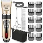 Dog Clippers, USB Rechargeable Cordless Dog Grooming Kit, Electric Pets Hair Trimmers Shaver Shears for Dogs and Cats, Quiet, Washable, with LED