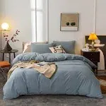 Washed Cotton Duvet Cover Oueen Ultra Soft 100% Cotton Solid Color Grayish Bl...