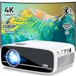 TMY Native 1080P Projector with 5G WiFi and Bluetooth 5.1, 4K Supported Mini Projector, Portable Projector Compatible with TV Stick/Phone/PC/DVD/HDMI/USB/TF, Outdoor Movie Projector