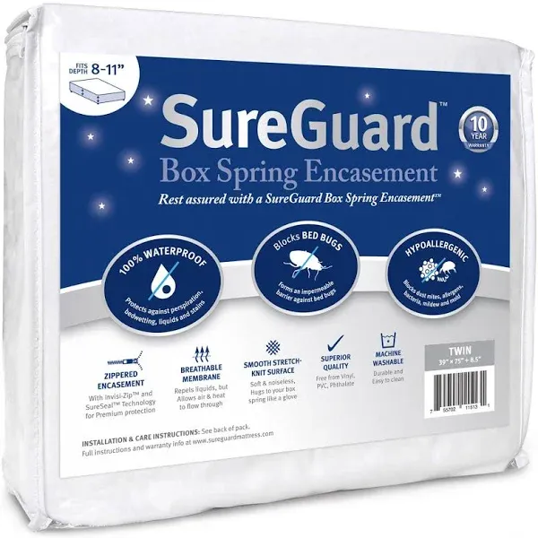 Queen (9-12 in. Deep) SureGuard Mattress Encasement - 100% Waterproof, Bed Bu...