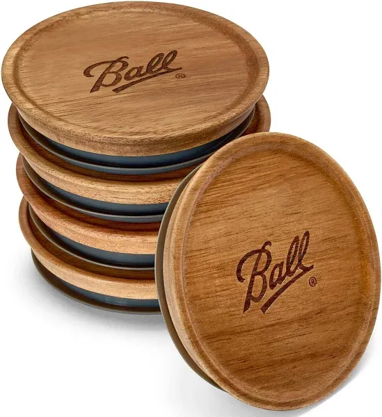 Ball Jar Wooden Storage Lids, 5-Pack, Regular, Brown