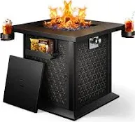 Ciays 28′′ Propane Fire Pit Table with Cup Holders and Hanging Shelf