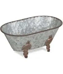 Cheungs Lavande Metal Fleur-de-Lis Tub Decor-Small-Galvanized Table Décor, 10" L x 5.5" W x 4.5" H, Gray