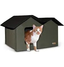 Outdoor Cat House Extra-Wide Unheated Cat Shelter for Two Olive