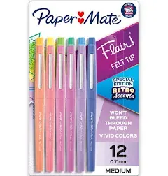 Paper Mate Special Edition Retro Accents 0.7mm Med Flair Felt Tip 12 Pens #494