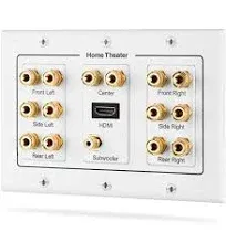 Fosmon HD8006 3-Gang 7.1 Surround Distribution Home Theater Gold Plated Copper Banana Binding Post Coupler Type Wall Plate for 7 Speakers