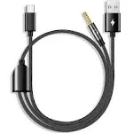 USB C to 3.5mm Aux Cable, 2 in 1 USB C to 3.5mm Car Stereo Aux Headphone Jack Cable with USB C Charging Compatible with iPhone 16/16Pro Max/15/15Pro, Galaxy S24 Ultra/S24/S23/S22/S21FE, Pixel 8/7/6