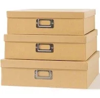 Kraft Paper Storage Boxes with Lids - Set of 3 Keepsake Boxes, Scrapbook Paper S