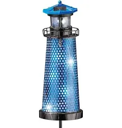 Collections Etc Solar Blue Lighthouse Decorative Garden Stake