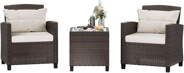 Shintenchi 3 Pieces Patio Furniture Set 3 Pieces PE Rattan Wicker Chairs with Table Outdoor Furniture for Backyard/Garden/Poolside/Outdoor