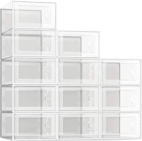 SEE SPRING Large 12 Pack Shoe Storage Box, Clear Plastic Stackable Shoe Organ...