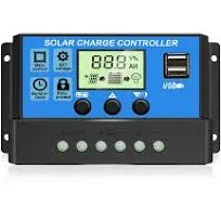 Depvko 30A Solar Charge Controller 12V/ 24V Solar Panel Regulator with Adjustable LCD Display Dual USB Port Timer Setting PWM Auto