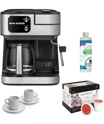 Cuisinart Coffee Center Barista Bar 4-In-1 Brew Options Coffeemaker (Black) Bundle with Cup and Saucer Set, Roast and Descaling Liquid (4 Items)