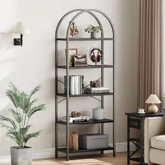 IDEALHOUSE Bookshelf 5 Tier Bookcase Arched Display Racks Tall Standing Bookshelves Metal Frame Modern Storage Rack Shelf Large