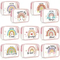 Kacctyen 10 Pcs Rainbow Clear Makeup Bag Women Gifts Inspirational Quotes Waterproof PVC Cosmetic Bags Portable Multifunction Pouch for Graduation Friend Sister Nurse Gift Travel Vacation Organization