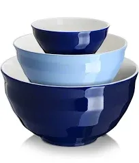 DOWAN Mixing bowls, 4.25/2/0.5 Qt Ceramic Mixing Bowls for Kitchen, Large Salad Serving Bowls, Nesting Mixing Bowls Set, Microwave Safe, Blue