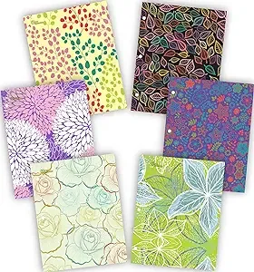 New Generation - Floral - 2 Pocket Folders/Portfolio 6 Pack Letter Size with 3 Hole Punch to use with Your Binder Heavy Duty Glossy Finish UV Laminated Folder - Assorted 6 Fashion Design (6 Pack)