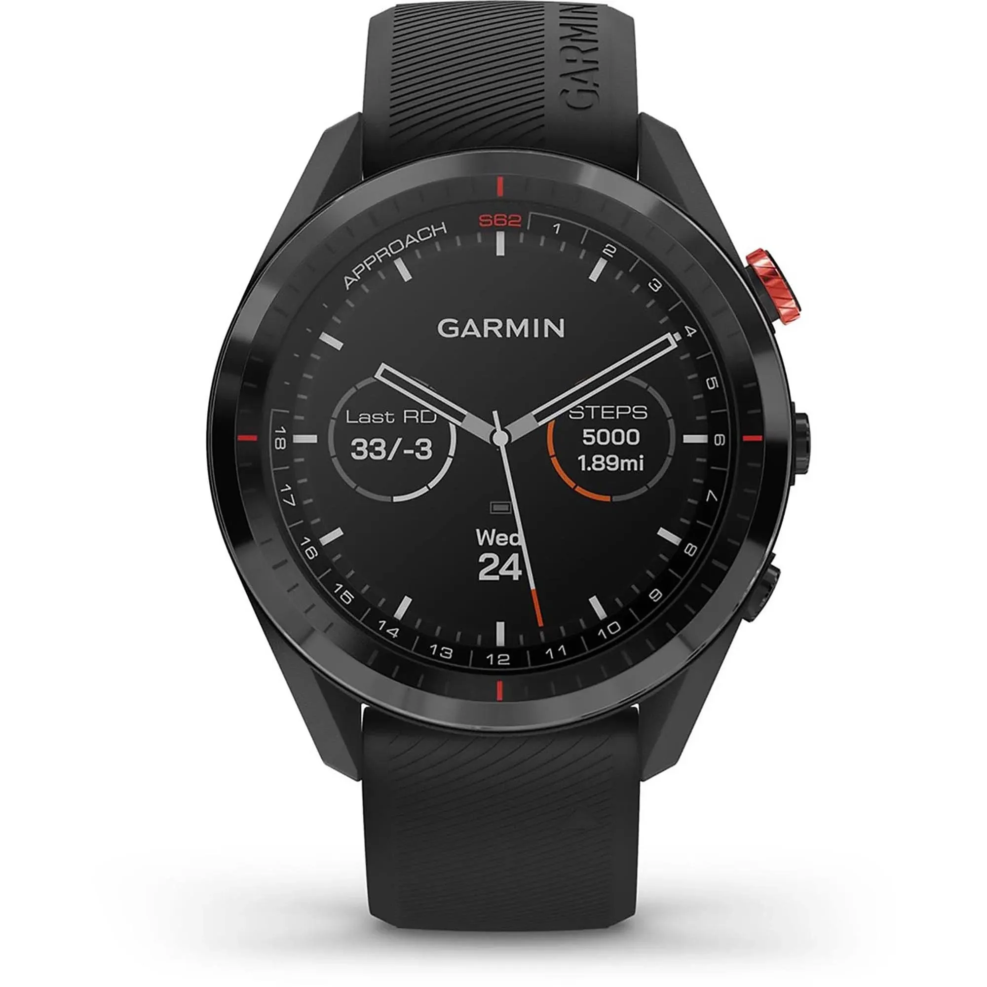 Garmin Approach S62 GPS Enabled Golf Watch with Black Silicone Band 010-02200-00