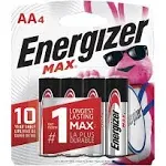 Energizer Max Alkaline AA Batteries, 4 Pack