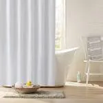 100% Polyester Shower Curtain Set with  Liner and 12 Metal Hooks (White)