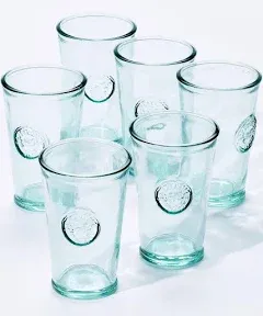 10oz Drinking Glasses Set of 6, Made Of 100% Recycled Glass, Authentic Embossed Cocktail Glasses, Dishwasher-Safe Glass Cups For Kitchen, Lead-Free, Made in Spain.