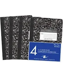 Roaring Spring Graph Ruled Hard Cover Composition Book, 4 Pack, 9.75" x 7.5" 80 Sheets, Black Marble Cover