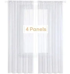 Anjee 2 Panels White Sheer Curtains 52*63 Inches, Rod Pocket Window Treatment