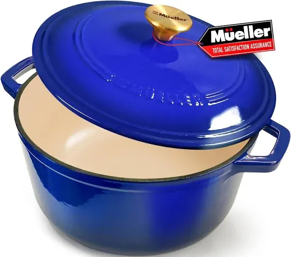 Mueller DuraCast 6 Quart Enameled Cast Iron Dutch Oven Pot with Lid