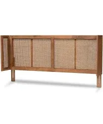 Baxton Studio Rina Mid-Century Modern Ash Wanut Finished Wood & Synthetic Rattan Size Wrap-Around Headboard