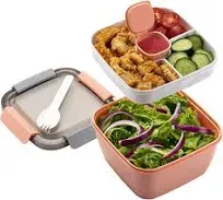 Salad Lunch Container to Go, 52-Oz Salad Bowls with 3 Compartments, Salad Dressi