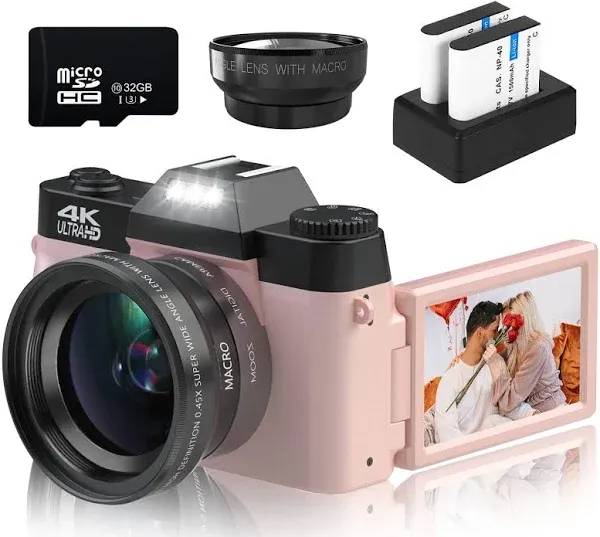 Digital Cameras for Photography 4K 48MP Vlogging Camera 16x Digital Zoom Manual Focus Rechargeable Students Compact Camera with 52mm Wide-Angle Lens