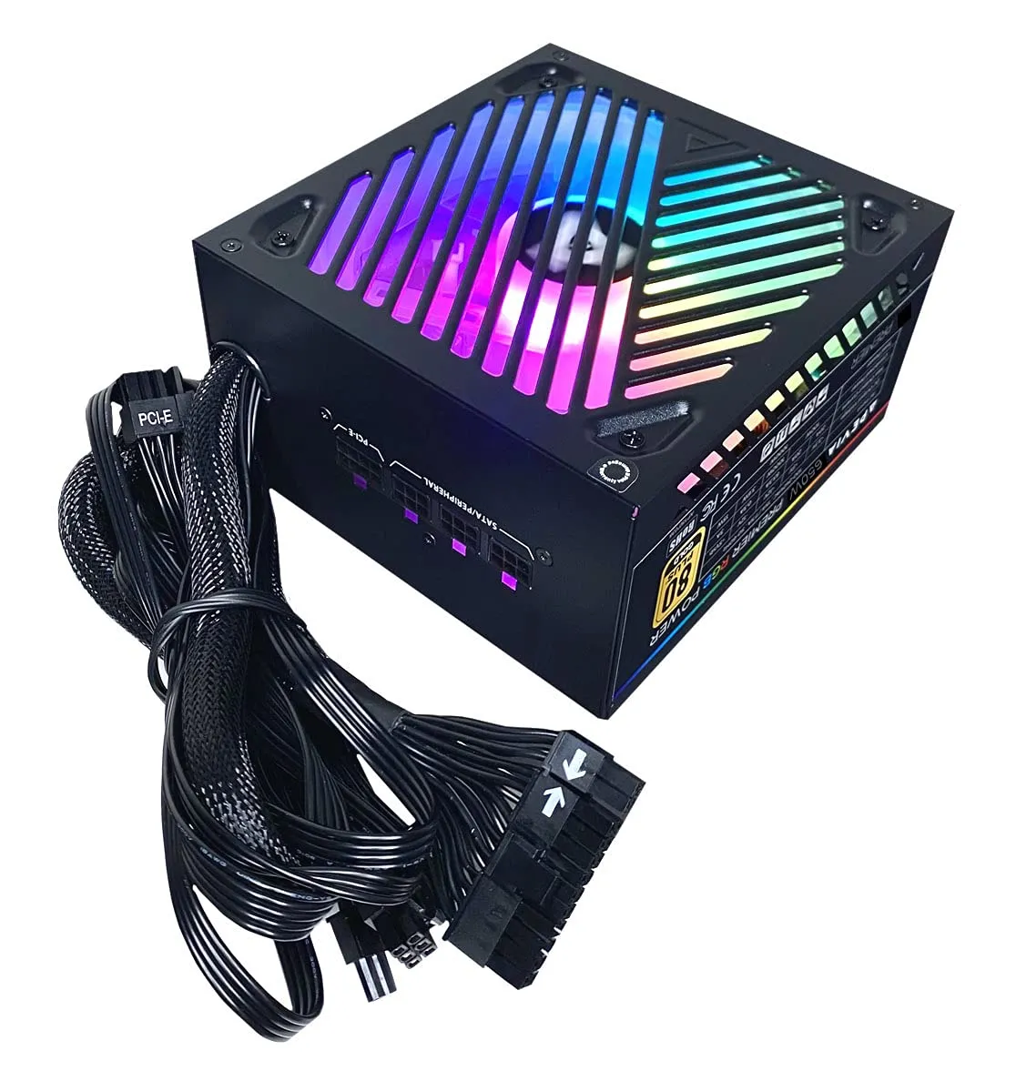 Apevia ATX-PM650W 650W Power Supply ATX12V 2.3 AC 115 230V RGB fan - Black