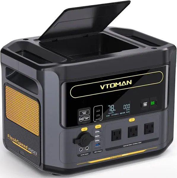 VTOMAN Flash Speed 1500 Portable Power Station 1500W 1548Wh LiFePO4 Battery Powered Generator for RV Camping Home Backup Supersafe LIFEBMS System