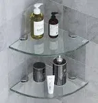 SHUAIAIW Bathroom Corner Organizer Shelves Shower Caddy Shelf Wall Mount Set of 2 Glass Corner Shelf Shower Holder for Shampoo and Soap Organizer No