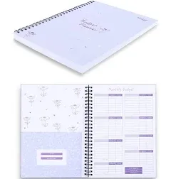 Soligt Monthly Budget Planner Book (Undated) with 12 Pockets for Income, Debt, Saving, Expense and Bill Tracker Organizer, Purple, Spiral Design