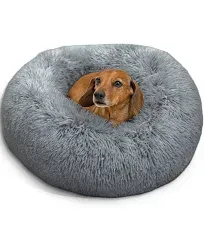 Best Friends by Sheri Luxury Shag Faux Fur Donut Pet Bed, Frost White, 23"