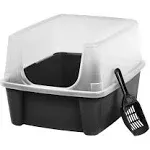 IRIS USA, Open-Top Cat Litter Box with Shield and Scoop, Black