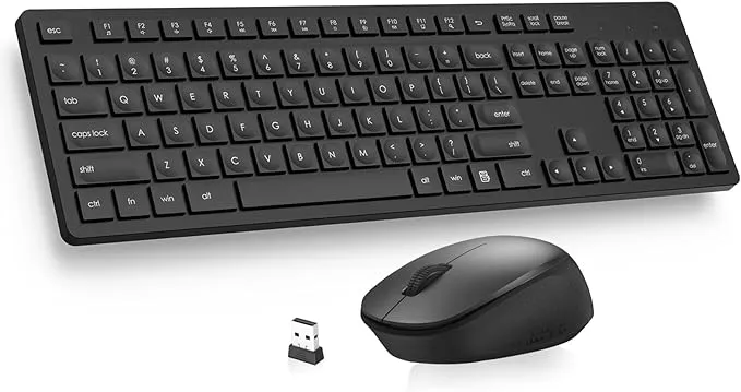 LeadsaiL Wireless Keyboard and Mouse Combo, Full-Sized Ergonomic Computer Keyboard, 2.4GHz Cordless Keyboard Silent Mouse Set with 2-in-1 USB Receiver, 12 FN Shortcuts for Windows Laptop, PC/Mac-Black