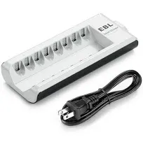 EBL 8-Bay Battery Charger for AA AAA NiMH NiCD Rechargeable Batteries W/ AC Plug