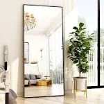 BEAUTYPEAK 76 inchx34 inch Oversized Full Length Mirror Rectangle Wall Mirror Floor Mirrors for Leaning, Black, Size: 76 x 34