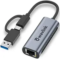 WAVLINK USB C to Ethernet Adapter 2.5 Gbps, 2-in-1 USB to 2.5g Ethernet Adapter, USB-C to RJ45 Network Converter (Thunderbolt 4/3 Compatible),