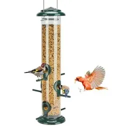 Kingsyard Metal Tube Bird Feeders for Outdoor Hanging with 6 Ports, Chew-Proof, 2 lbs Seed, Black