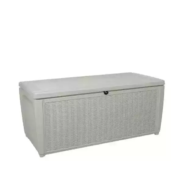 135 Gallon Outdoor Patio Storage Deck Box Garden Bench Weatherproof Resin White