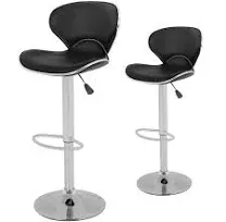 Set Of 2 Bar Stools Pub Chair Adjustable PU Leather Hydraulic Swivel Seat