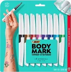 BIC BodyMark Temporary Tattoo Markers for Skin, Precision Series, Fine Tip- New