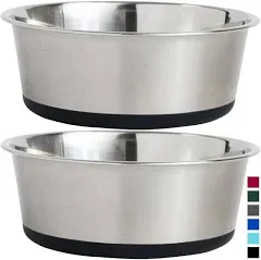 Gorilla Grip Set of 2 Dog Bowls, Holds 6 Cups (48 fl oz), Heavy Duty Metal Food and Water Bowl for Feeding Dogs and Cats, Dishwasher Safe, Rust Resistant Stainless Steel, BPA Free Rubber Base, Lt Gray