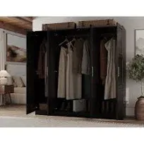 100% Solid Wood Cosmo 4-Door Wardrobe/Armoire/Closet, Gray-Mirror