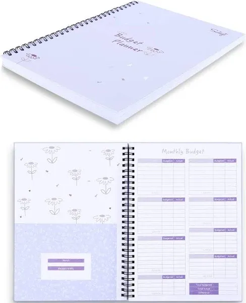 Monthly Budget Planner Book Undated with 12 Pockets for Income Debt Saving